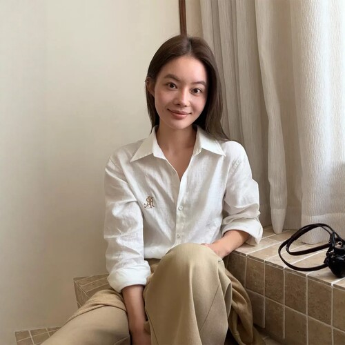 THXGIVING 老钱风亚麻衬衫 秋日大地色系宽松刺绣上衣女2026新款