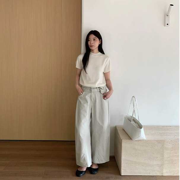 THXGIVING时髦设计感口袋腰带阔腿裤女2025秋季新宽松显瘦九分裤