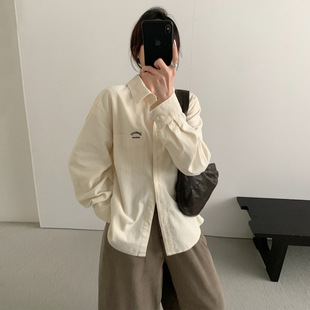 THXGIVING 复古经典百搭灯芯绒衬衫女2025秋日新款刺绣宽松上衣