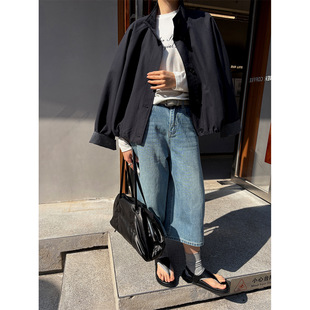 THXGIVING叛逆丹宁90s复古水洗做旧中腰牛仔阔腿七分裤女2026春款