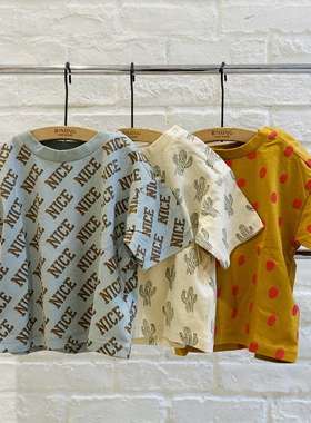 nacostyle出口日本外贸原D日系可爱满印纯棉男女童婴儿短袖T恤