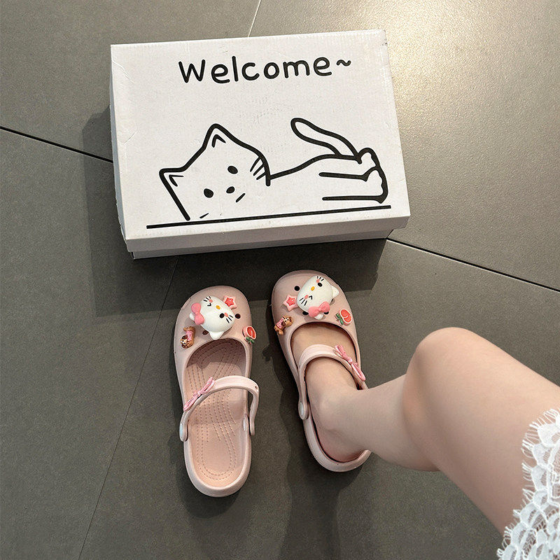 卡通立体猫咪洞洞凉鞋女2026夏季可爱风厚底防滑一脚蹬外穿凉拖鞋