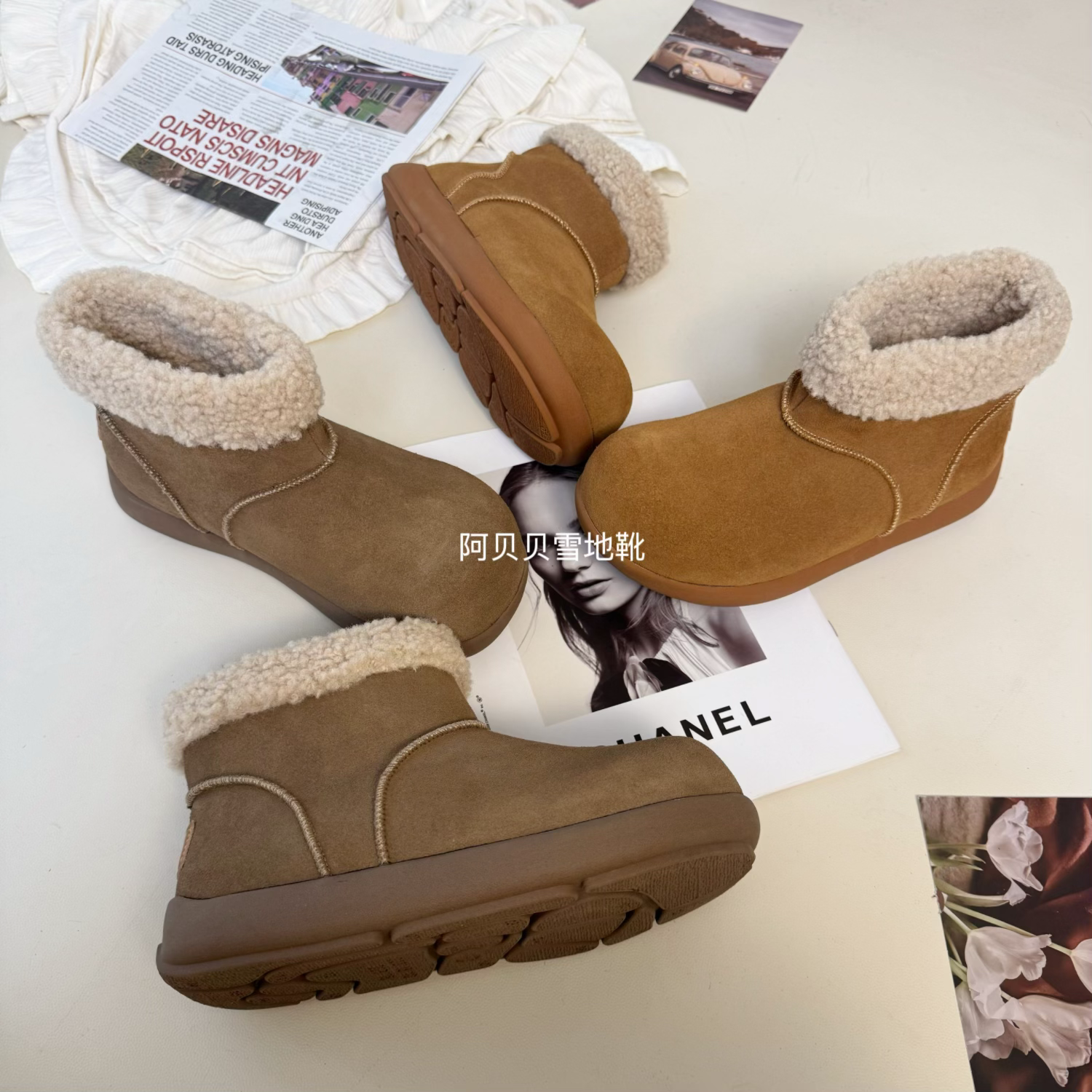 【特价清不退换】牛皮加厚可爱短筒小土豆圆头雪地棉靴女保暖防滑