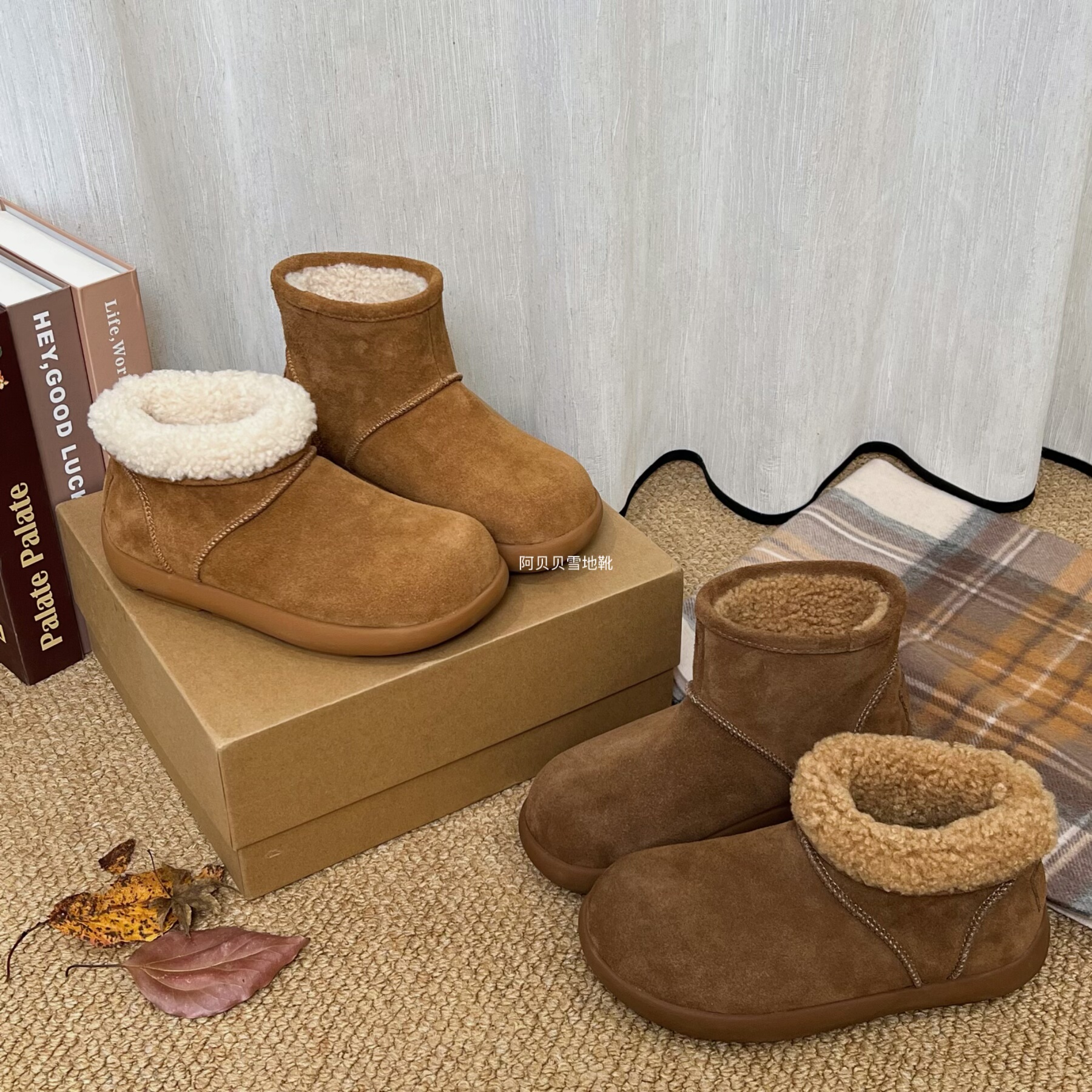 【BYBY】牛皮中筒可翻领加厚小土豆圆头两穿雪地靴女2025保暖防滑,女鞋,时尚雪地靴,淘宝优惠券,粉丝福利购,淘宝优惠卷