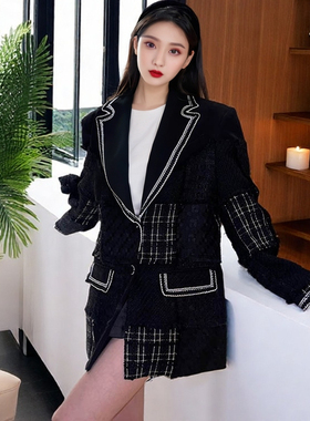 2025新款13d小香风粗花呢设计师中长西装复古外套高级感廓版上衣
