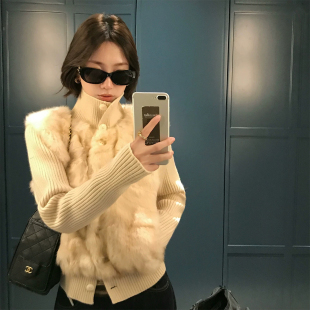 环保皮草毛毛外套女小个子针织开衫秋冬韩系穿搭仿獭兔毛绒绒上衣