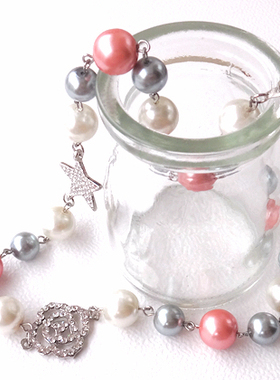 玫瑰五角星花朵吊坠奥钻珍珠项链