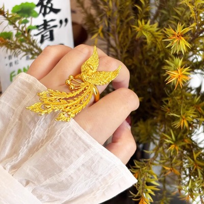 金店同款花边古法凤凰婚嫁戒指
