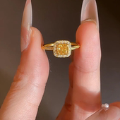 18K镀金小方糖钻石戒指女轻奢时尚 活口小众指环高级可水洗不掉色
