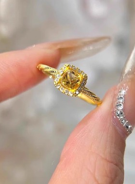 18K金小方糖黄钻开口可调戒指