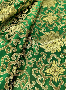 绿色吉祥如意富贵花织锦缎布料丝绸缎子面料演出唐装古装袖口辅料