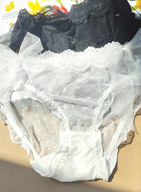 新品外贸日系奢华黑白网纱镂空蕾丝性感仙女蝴蝶结圆点 女三角裤
