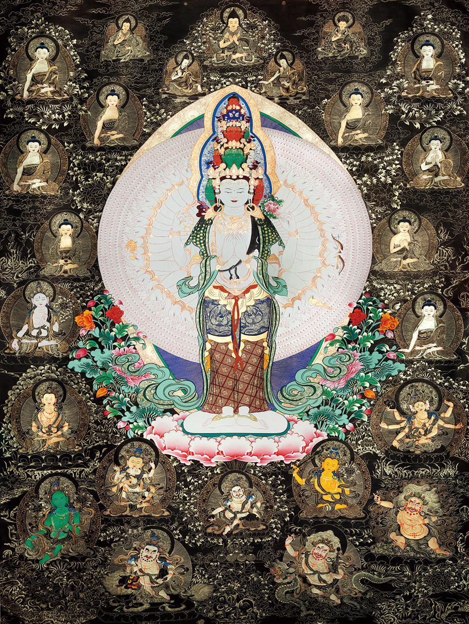 唐卡描金千手观音菩萨线稿线稿手绘静心减压涂色自画diy礼物线稿