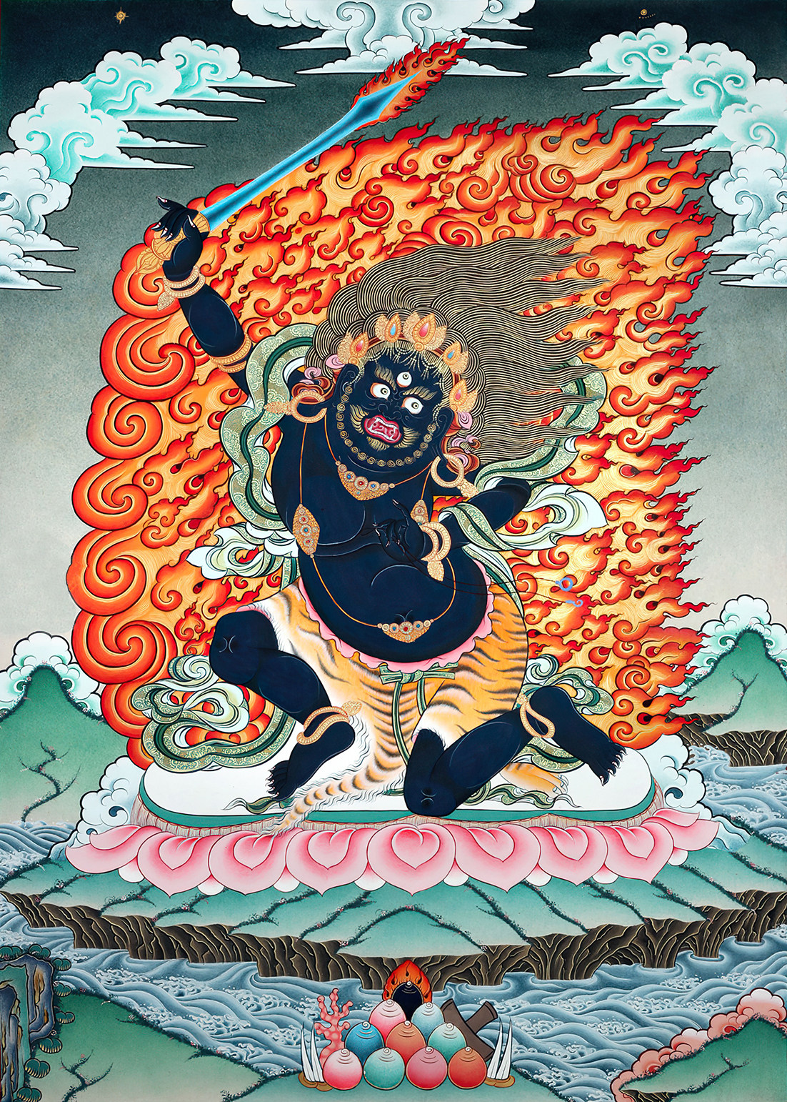 唐卡描金不动明王大威德金刚大黑天描金线稿涂色diy手绘礼物油画