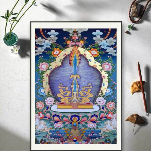 智慧之剑吉祥唐卡描金diy线稿西藏手绘禅意线稿装饰画礼物画稿