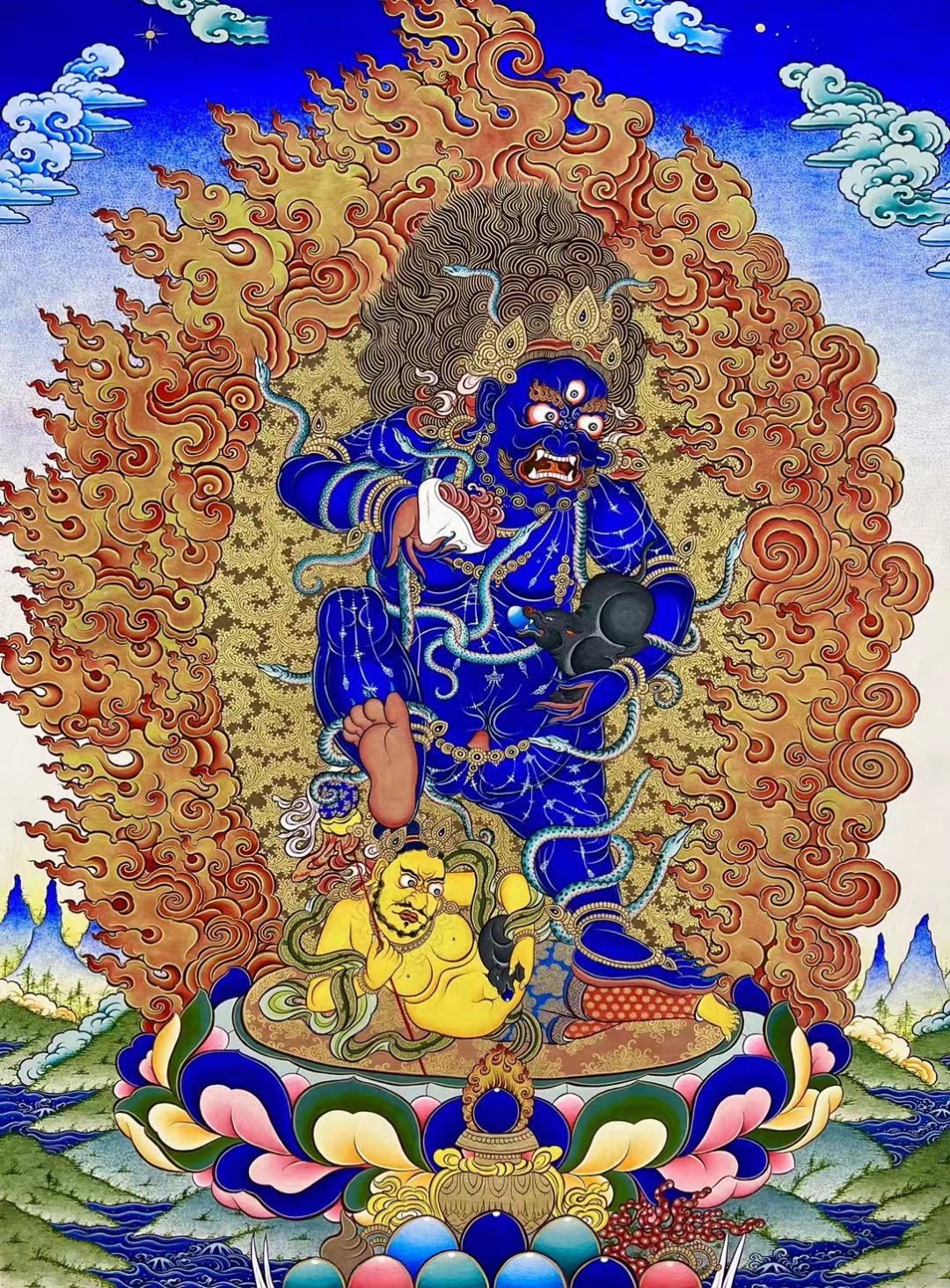 黑财神不动如来唐卡描金自己画佛像描金手绘DIY临摹涂色装饰画线