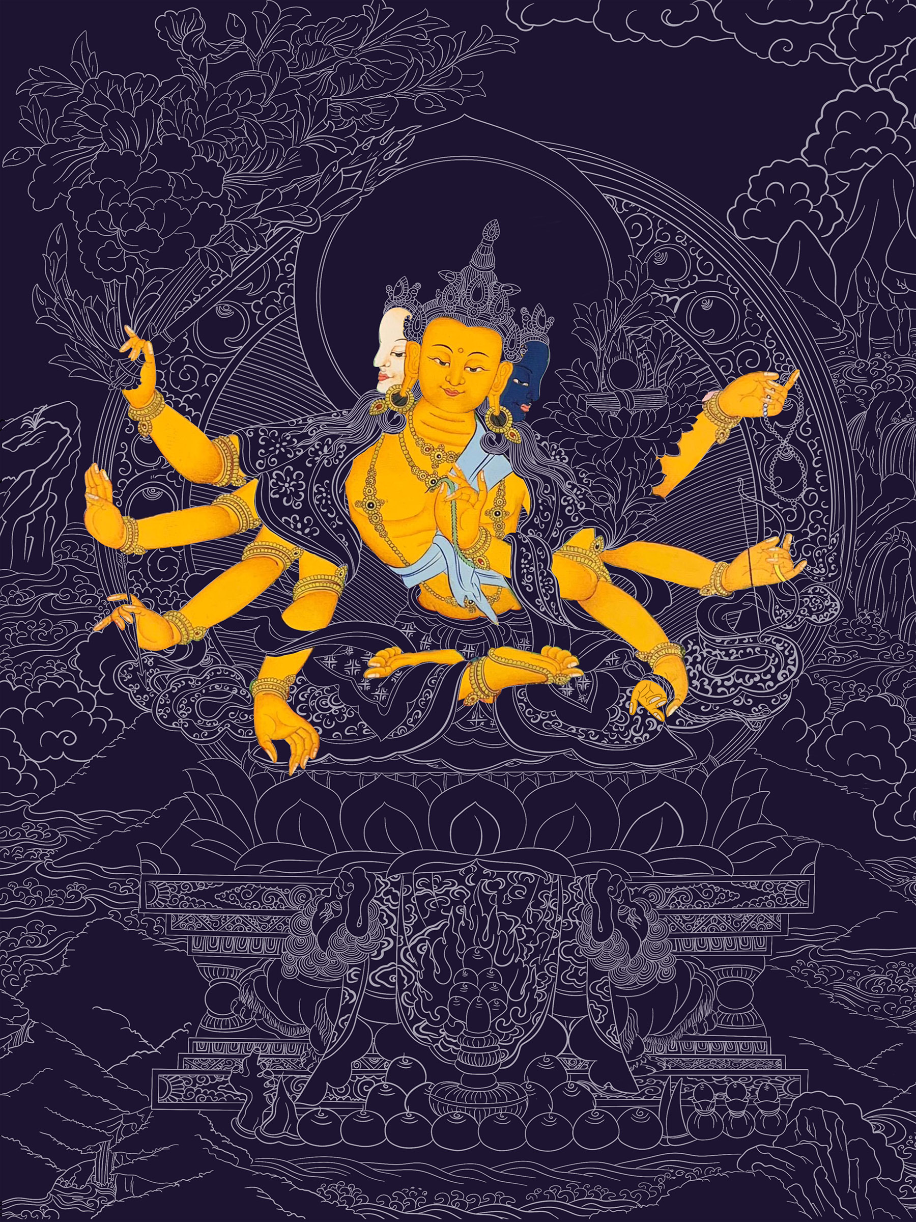 文殊菩萨佛像涂色唐卡佛像描金唐卡手绘diy自己画唐卡线稿装饰画