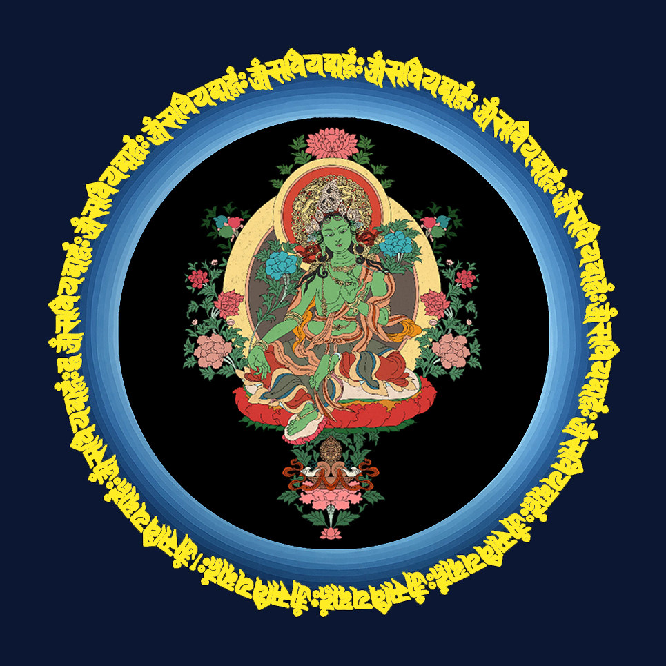 绿度母唐卡描金真言坛城自己画佛像线稿临摹涂色手绘填色diy礼物