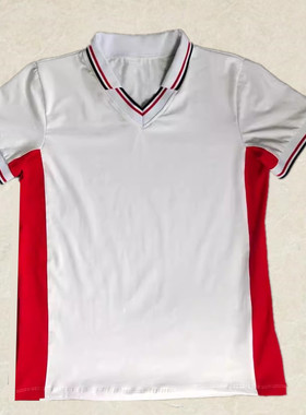 初高中学生校服棉质T恤小学生拼红条白色翻领短袖班服POLO衫上衣