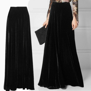 金丝绒半身裙长裙女2025秋冬大码气质高腰胖mm拖地及踝垂感大摆裙