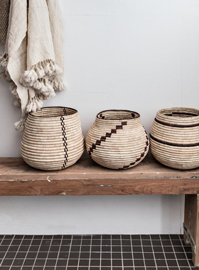 津巴布韦进口手工编织装饰壶篮复古侘寂风软装民宿陈列装置