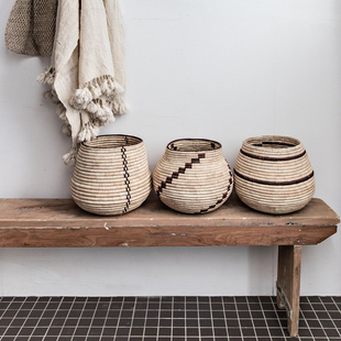 民宿陈列装 置 饰壶篮复古侘寂风软装 津巴布韦进口手工编织装