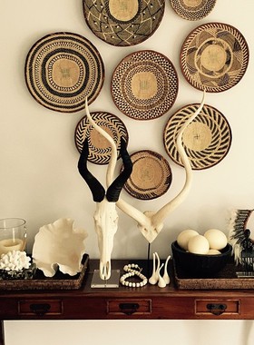 Roomology非洲进口津巴布韦手工草编盘水果盘挂盘装饰墙挂墙