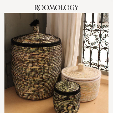 Roomology摩洛哥进口拉菲草手工编织收纳篮脏衣篓复古储物收纳筐