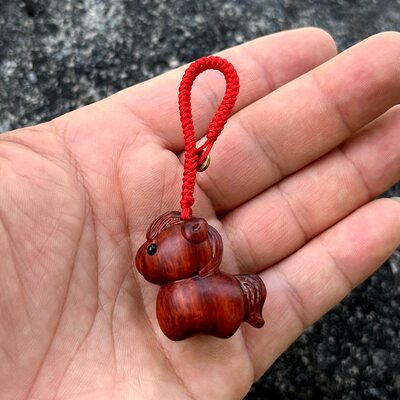 紫檀木红绳小马挂件本命年随身