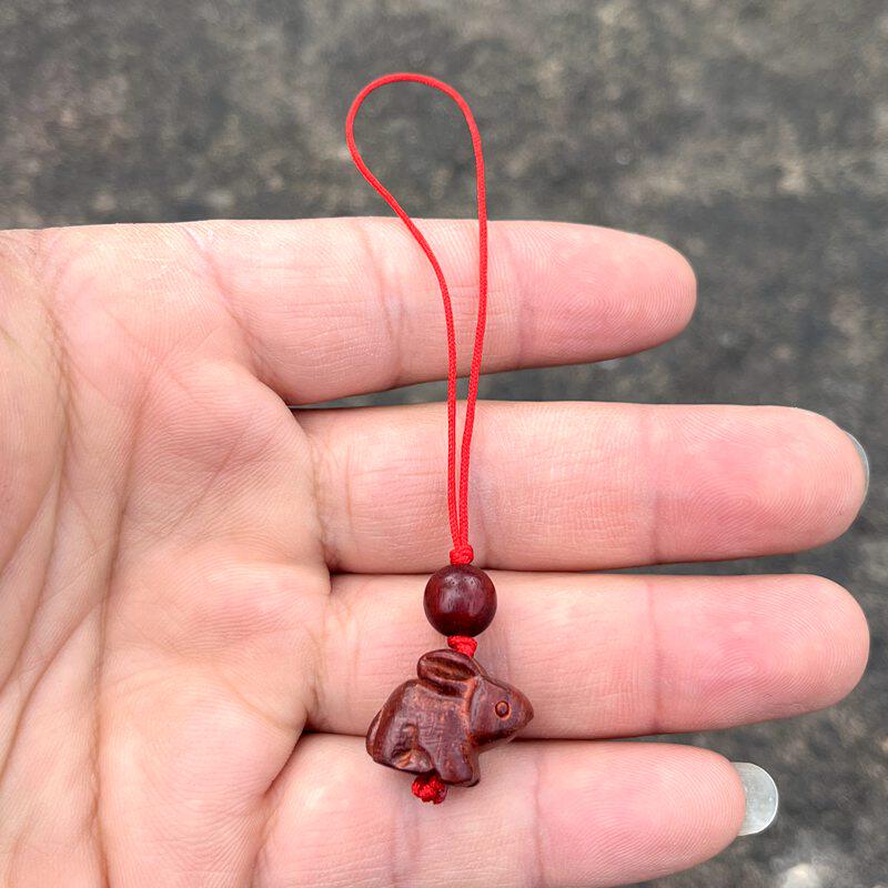 紫檀木卯兔挂件实木兔子吊坠手机链钥匙扣新中式本命年木质小兔子