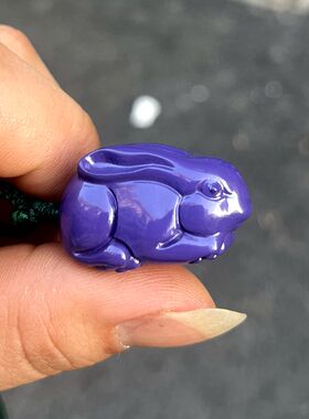 实木紫色小兔子吊坠木雕十二生肖木质兔子招财木头兔子新中式挂坠