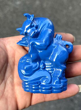 蓝色木雕牛摆件十二生肖动物