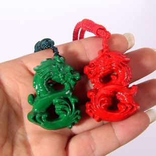 东阳木雕实木龙家居十二生肖木质绿色红色木龙吊坠挂件钥匙扣挂饰