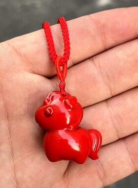 实木红色木马吊坠木雕十二生肖木质招财马到成功新中式工艺马挂坠