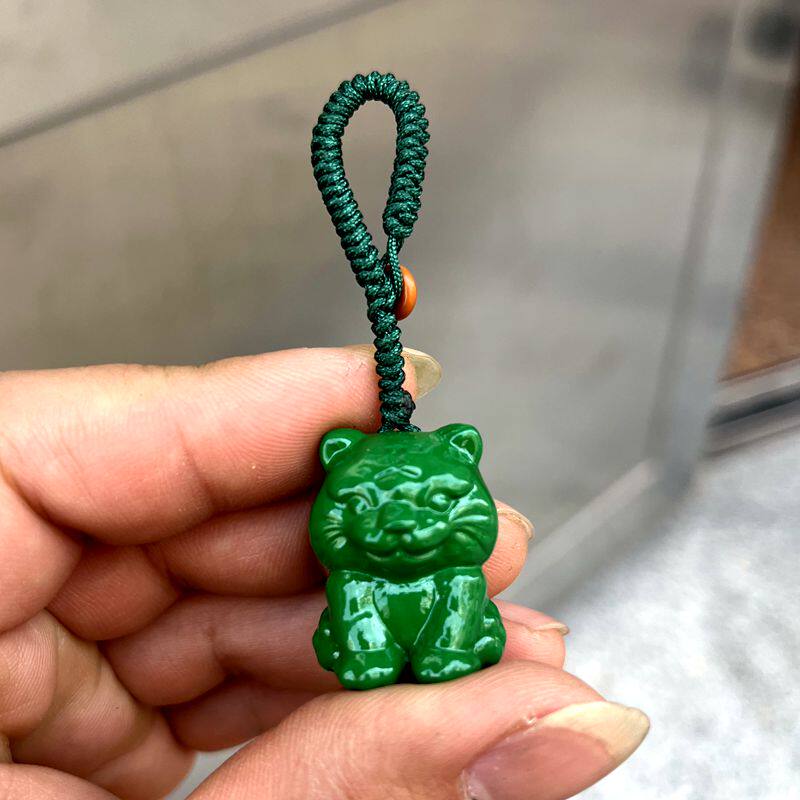 绿色木质小老虎中式吊坠