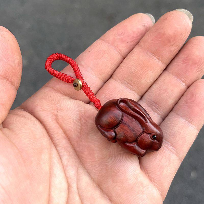 实木小兔子吊坠木雕十二生肖木质兔子紫檀木头兔钥匙扣新中式挂坠