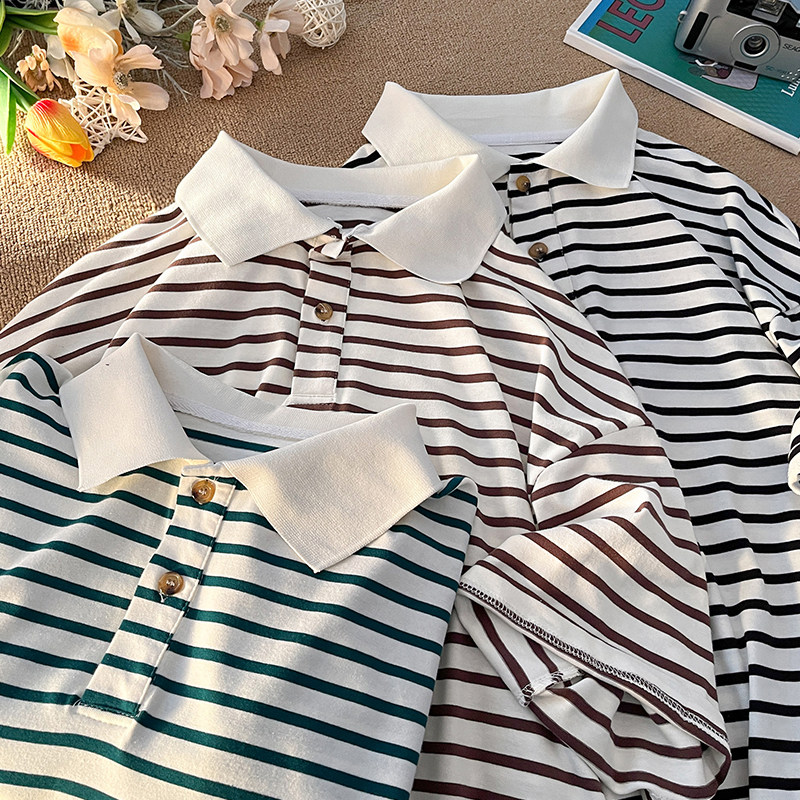 美式条纹短袖polo衫男女大码翻领短袖T恤T3603-P35【特价】图片