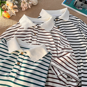 美式条纹短袖polo衫男女大码翻领短袖T恤T3603-P35【特价】图片
