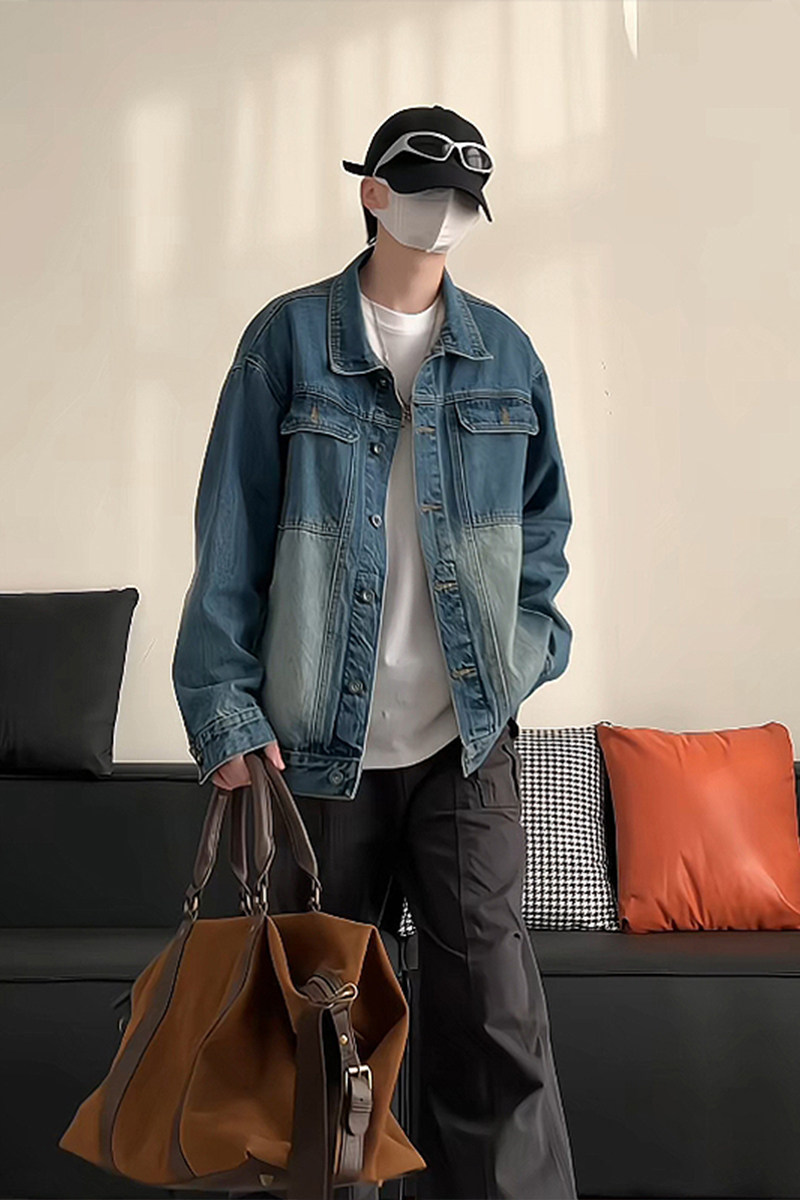 潮流休闲大码宽松男女立体剪裁贴标牛仔外套夹克J303-P65【特价】,男装工装外套,电商A007