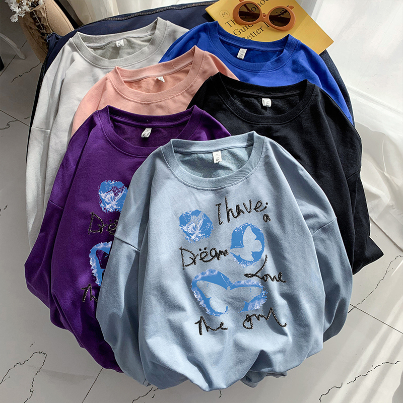 Hong Kong Style Flat autumn printed Crew Neck Sweater original big size Pullover