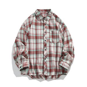 韩版潮流复古格子大码宽松翻领长袖衬衫内搭C2170-特P28无差价图片