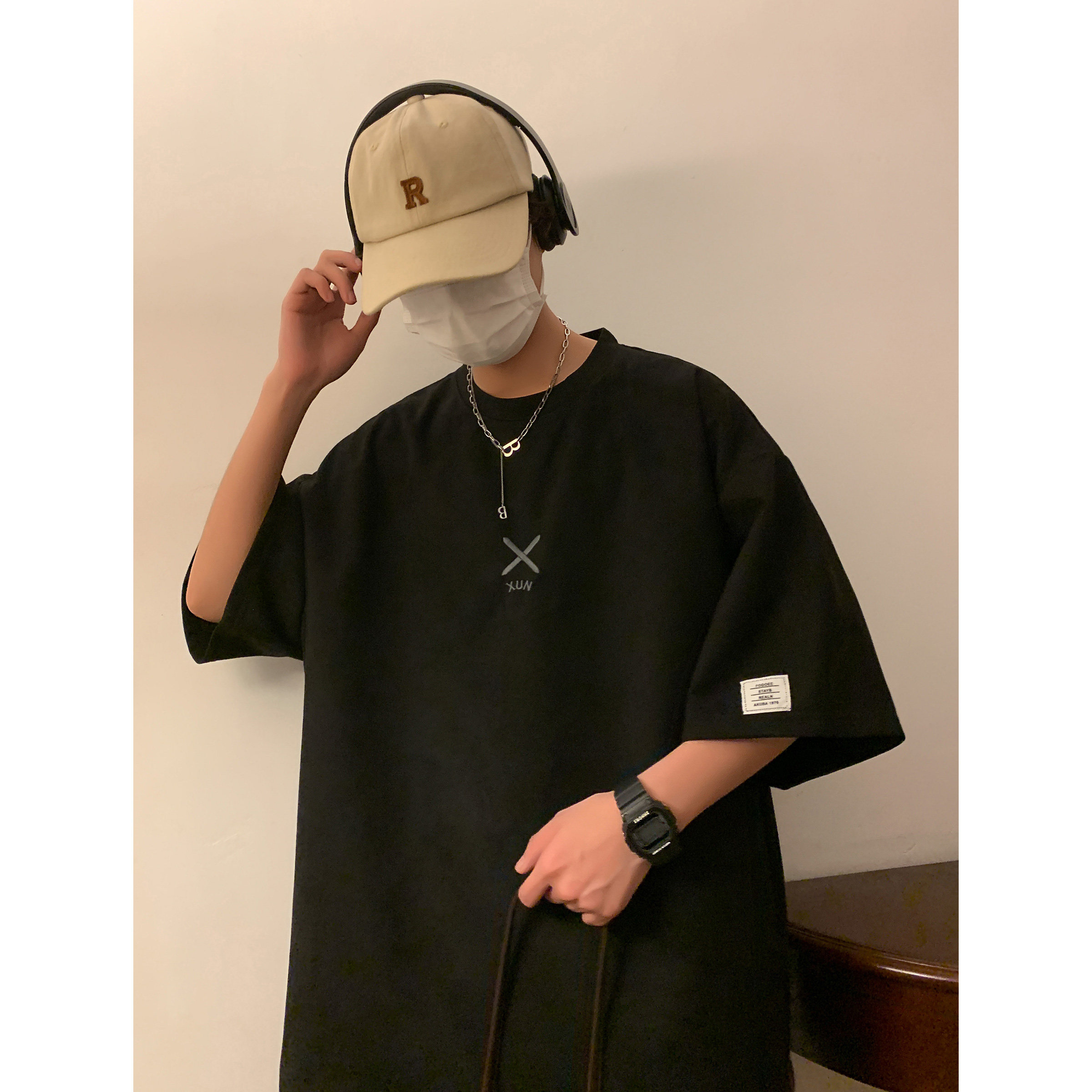 2023大码休闲潮流美式麂皮绒绣花短袖T恤 T3368 特价P27 控39w图片