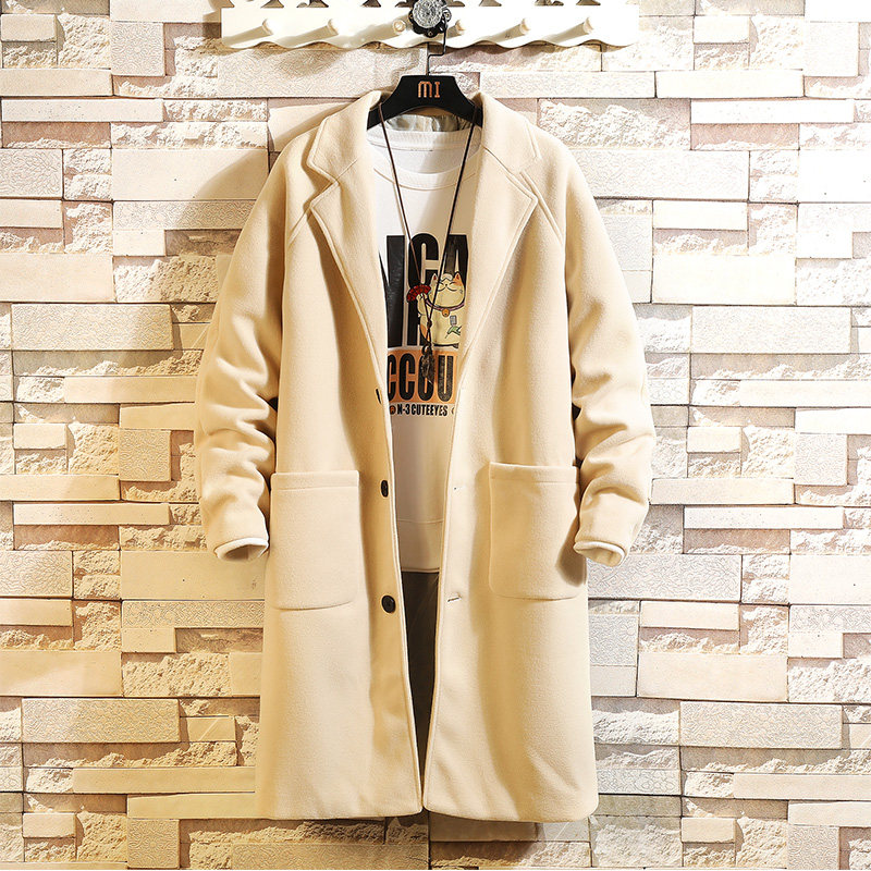 Japanese brick wall autumn winter men's Korean pure color woolen overcoat
