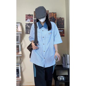 夏季港风Cityboy贴标牛仔领撞色格子短袖衬衫DC2217-P38【特价】图片