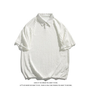 夏季休闲基础流行针织提花压皱垂感翻领短袖T恤T3396-P36【特价】图片