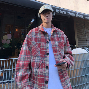 小香风格子外套男生春秋季美式复古长袖衬衫高街潮牌宽松翻领夹克图片