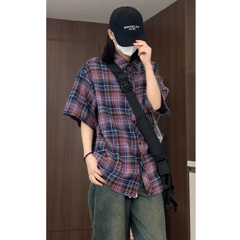 夏季复古格子大码休闲男半袖短袖衬衫C2174-P27【特价】Z,男装衬衫,电商A007