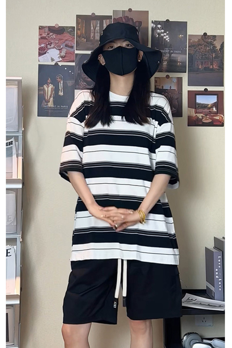 夏季潮流条纹宽松圆领短袖T恤男女百搭上衣T3602-P30【特价】,男装T恤,电商A007