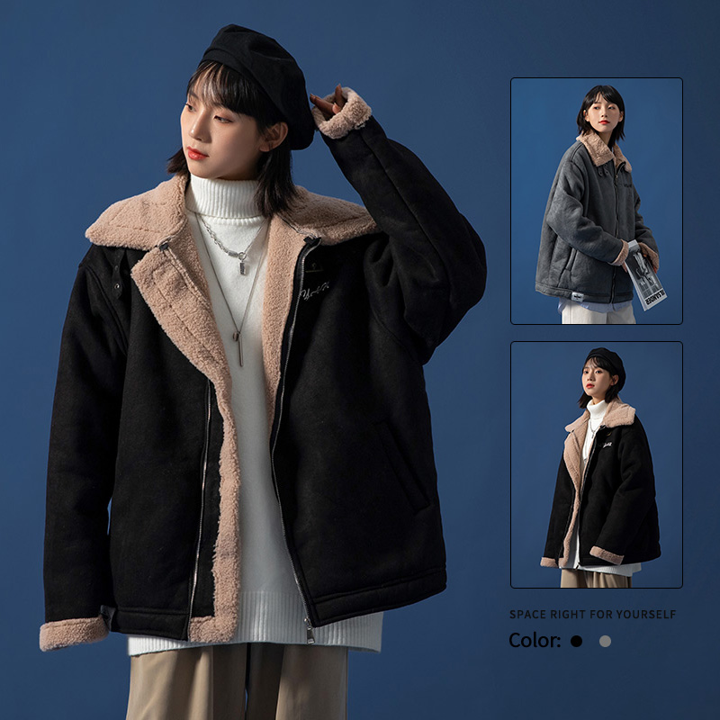 Neutral loose casual big size trend warm lamb wool cotton coat