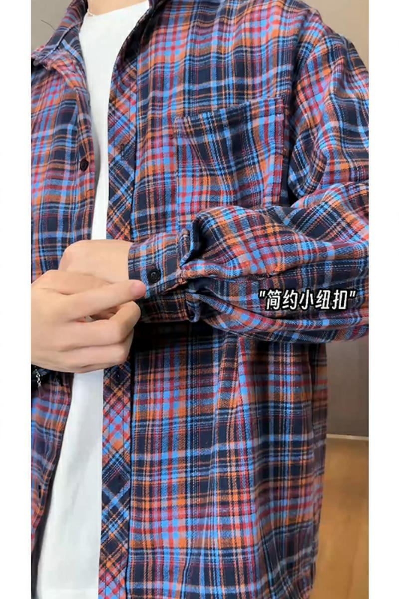 春季韩版潮流复古格子大码翻领长袖衬衫内搭C2170-P32【特价】Q,男装衬衫,电商A007